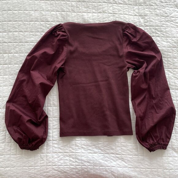 Old Navy Puffy Long Sleeve Cropped Mixed Knit Top Raisin Arizona Size M - Picture 2 of 10